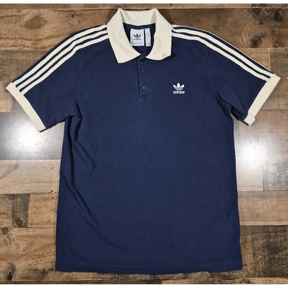 Adidas Originals Adicolor Classics Waffle Polo Shirt Mens Large Blue 3 Stripe